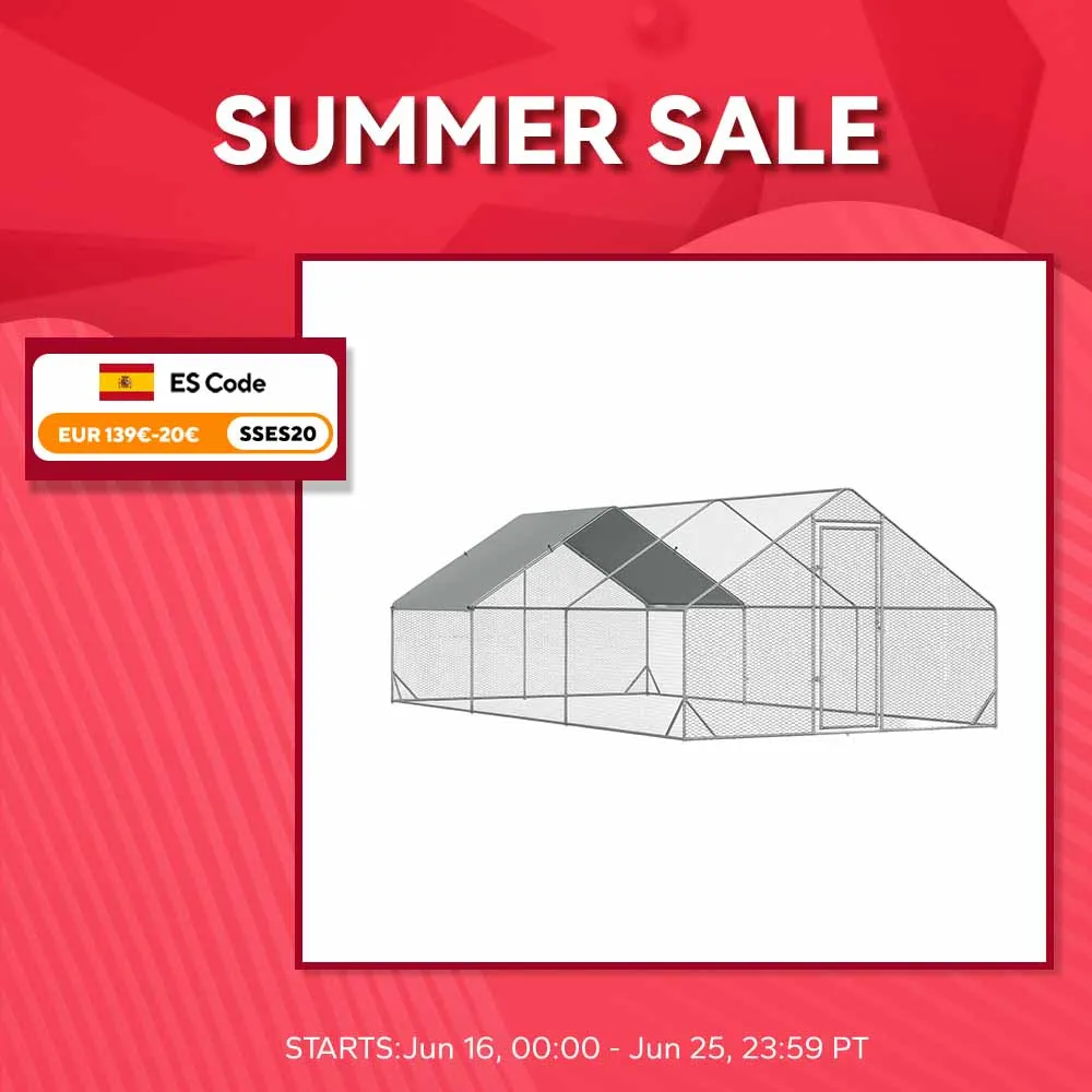 PawHut Gallinero para Exterior 3x6x2m con Cubierta de PE y Cerradura Plata