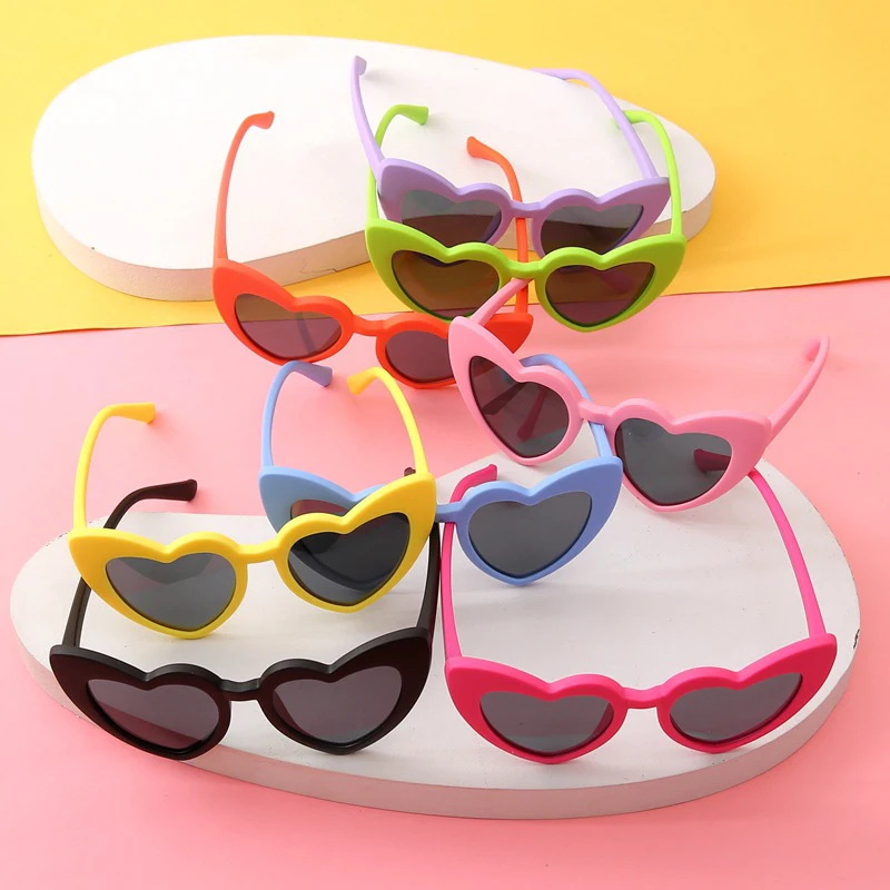 Children Heart-Shaped Glasses Birthday Outdoor Activities Photo Prop Baby Funny Sunglasses Trendy Small Frame Sunshade Mirror