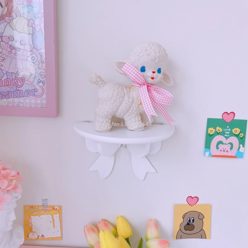 Kawaii pink bow wall storage rack girl bedroom decoration wall-mounted rack free punch wall shelves