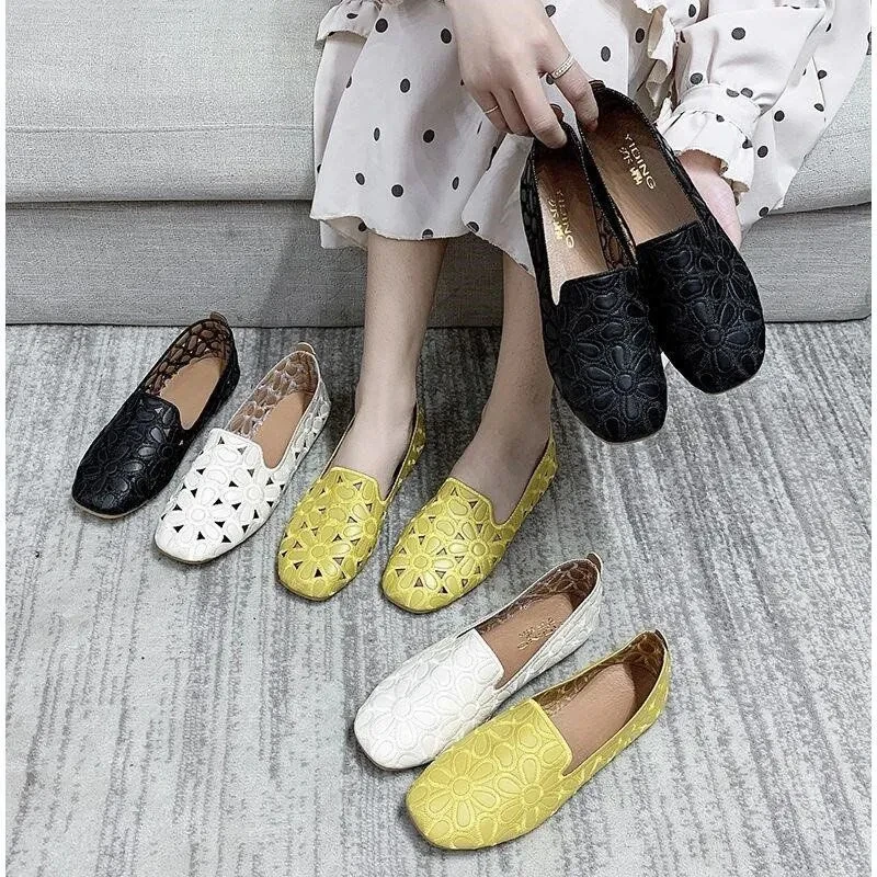 Breathable Flats Female Shoes Summer 2024 New Arrival Leather Flats Woman Moccasin Loafers Casual Mom Shoes Women\'s Ballet Flats