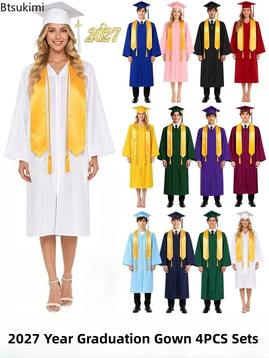 New Adult Graduation Costume Bachelor Degree Gown Academinc Uniform Boy Girl Graduation Photography Performance Clothes 4PCS Set