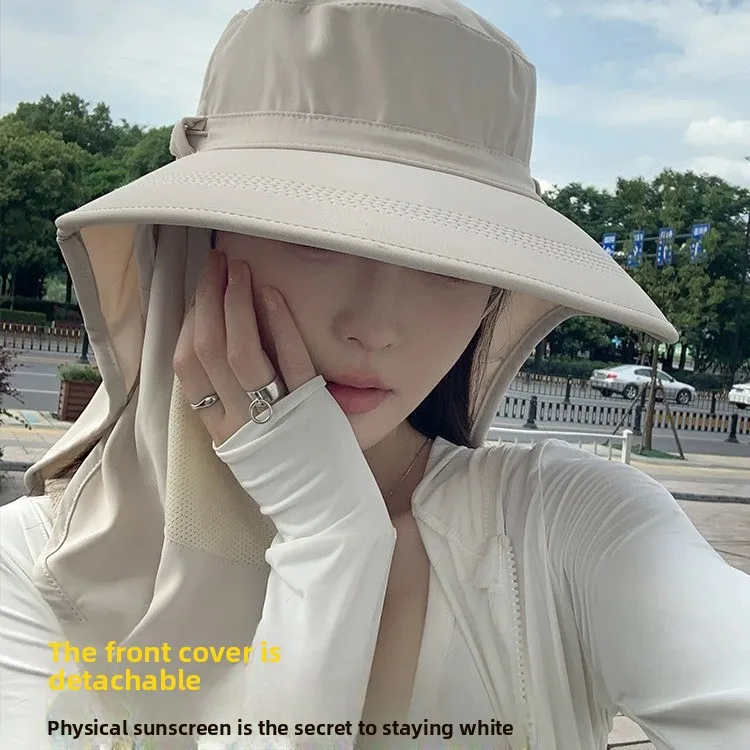Summer New Women's Breathable Sun Hat With Integrated Face Neck Shield UV Resistant Outdoor Sun Protection Hat For Outing