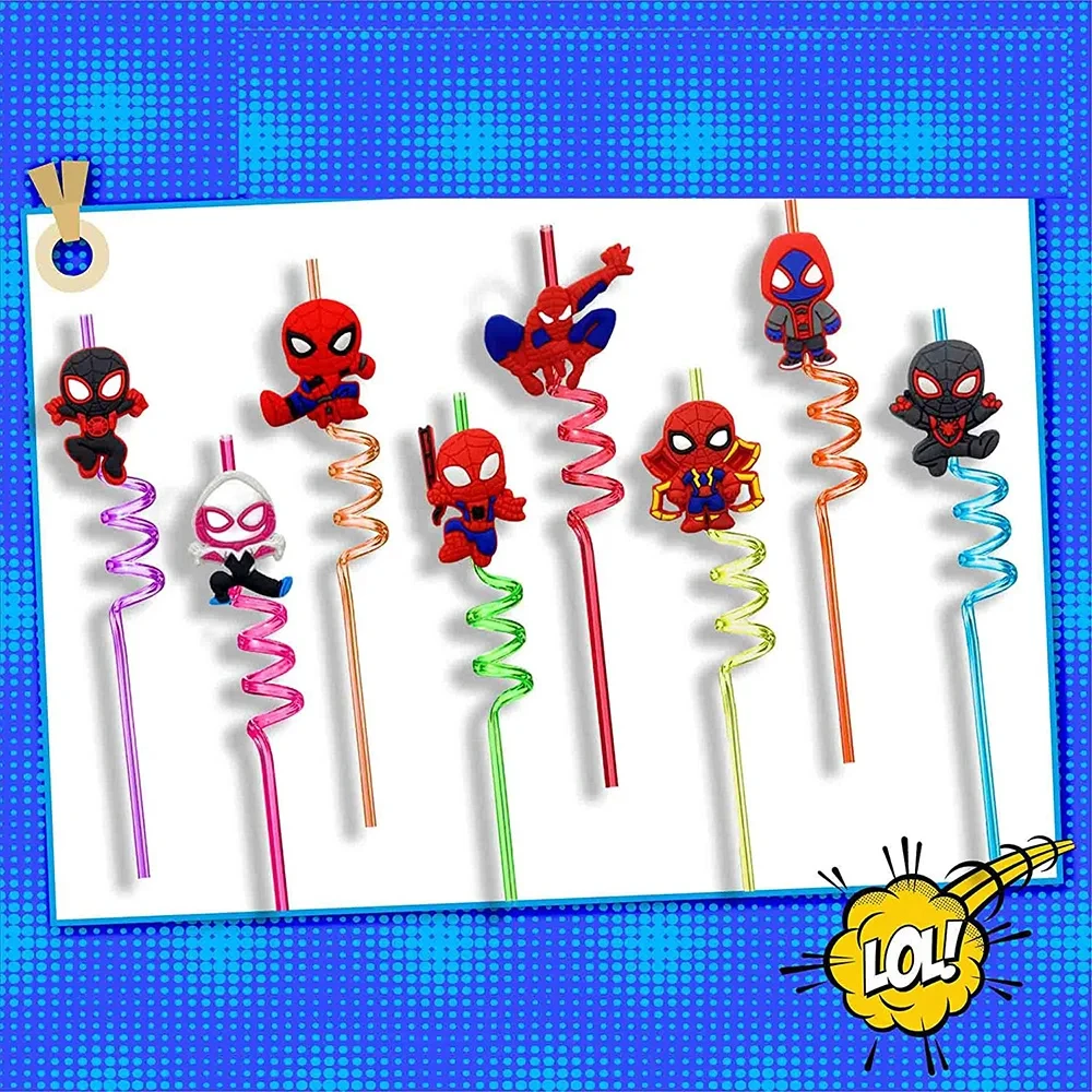 Spidey And His Amazing Friends reusable drinking straws Spider Man birthday party supplies kinds of design spider party gifts