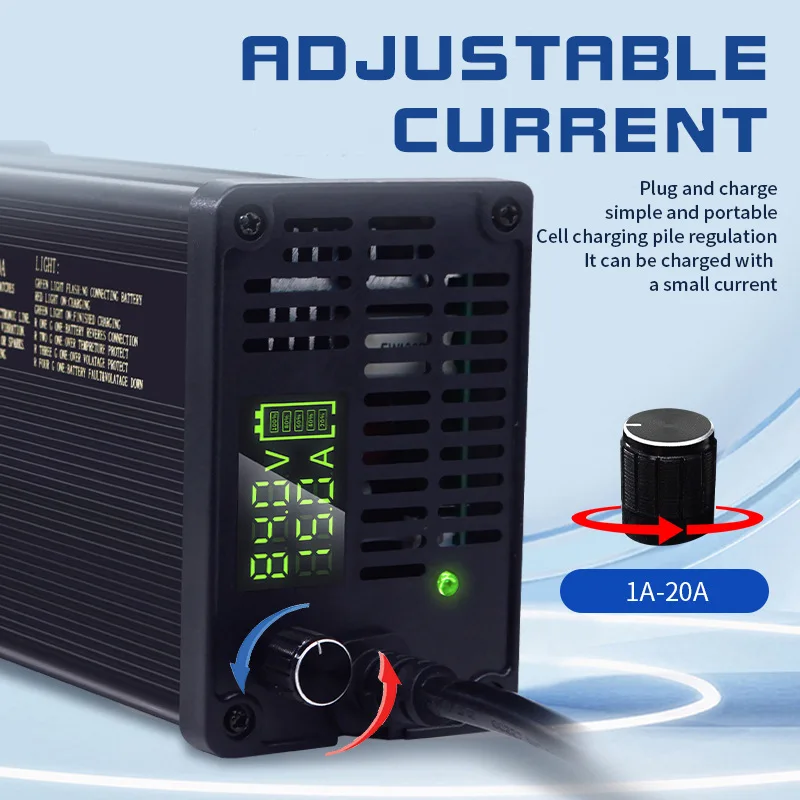 14S Smart Adjustable Current 220V LCD 58.8V 1A to 15A  LiFePO4 Lithium Charger Forklift truck Floor scrubber UK US EU AU Plug