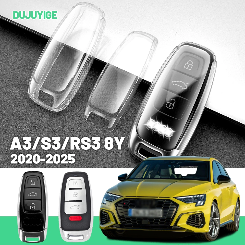 

Прозрачный чехол из ТПУ для автомобильного ключа для Audi A3 S3 RS3 8Y 2020-2026, защитный чехол для брелока, автоаксессуары 2021 2022 2023 2024 2025