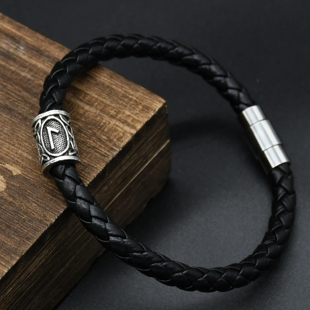 Men Leather Viking bracelets Rune Charms Beads Valknut Amulet DIY Bracelets Bangles jewelry