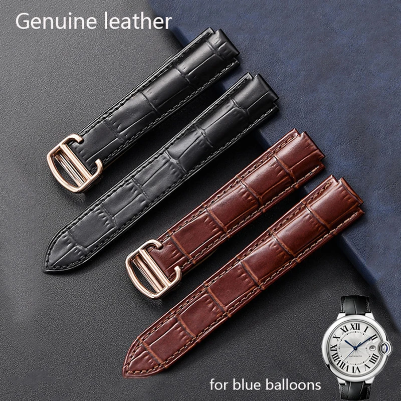 Genuine leather strap for Cartier Blue balloon strap bracelet Durable and high-quality14/16/18/20/22mm