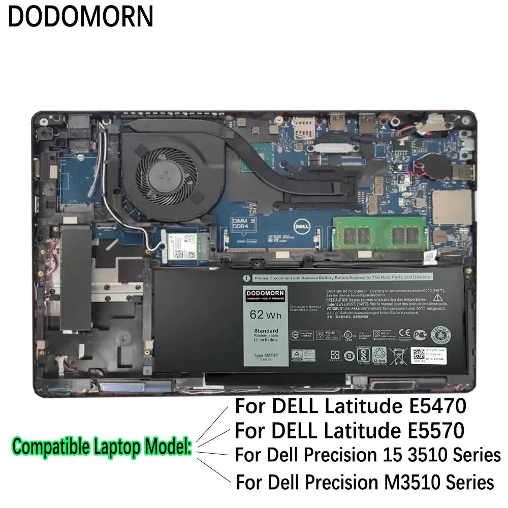 DODOMORN-Batería de ordenador portátil 6MT4T para Dell Latitude 14, 5470, E5470, 15, 5570, E5570, Precision 15, 3510, TXF9M, 07V69Y, 7V69, 79, VRKY,