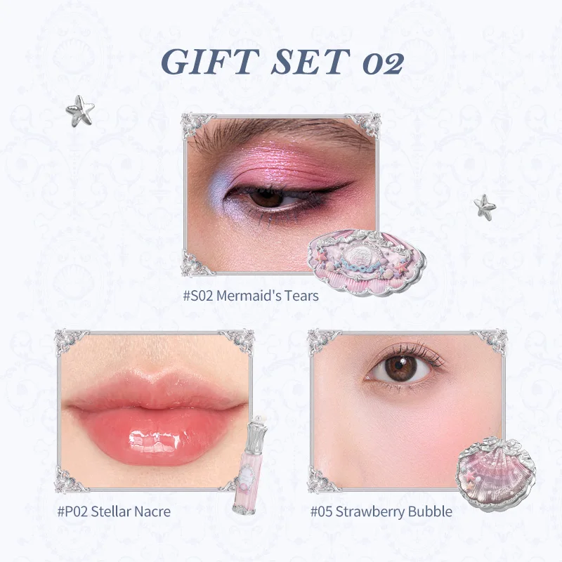 Flower Knows Shell's Jewel Collection 메이크업 선물 세트에는 아이섀도우+립글레이즈+블러셔가 포함되어 있습니다.