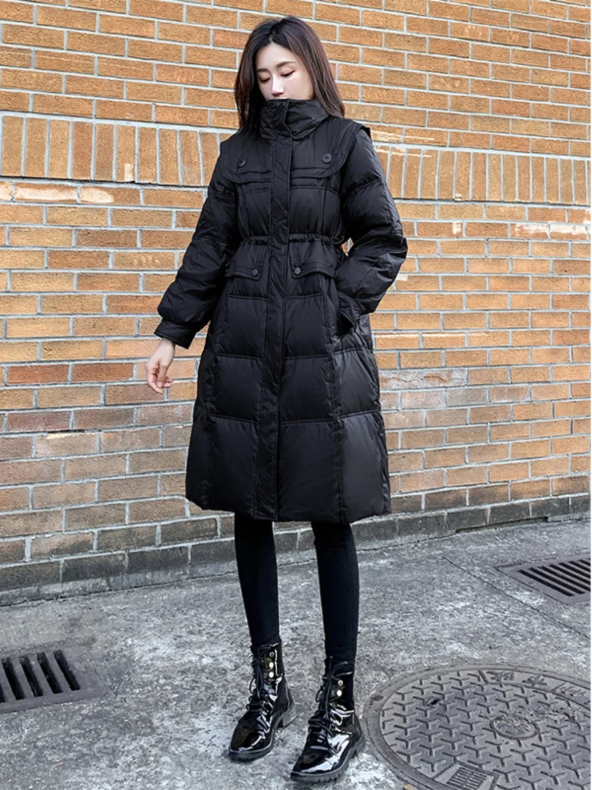 Slim Fit Women's Cotton Jacket 2026 New Style Mid-Length Waist-Cinching Black Slimming Stand Collar Korean Style Thickened Lo...