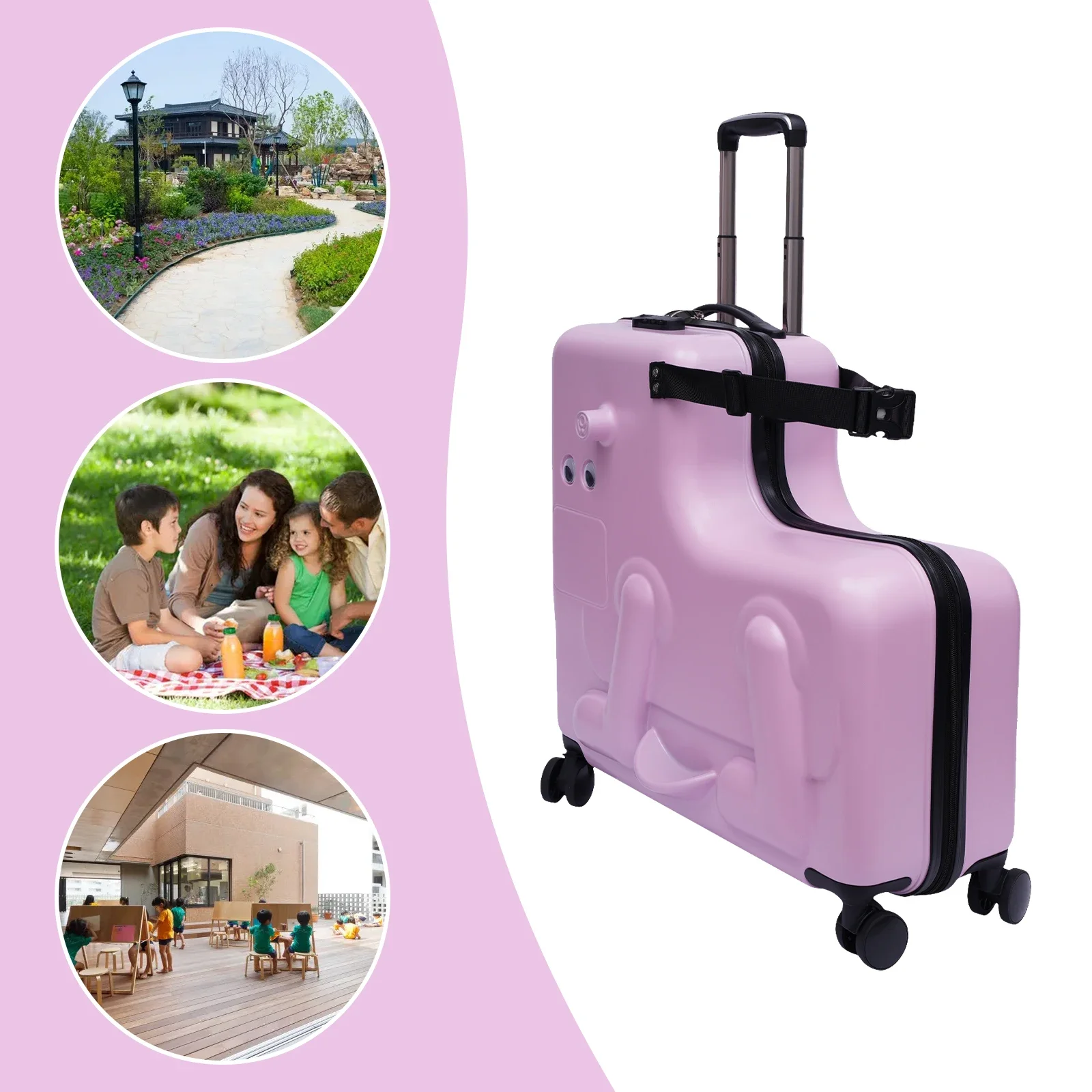 

24" Pink Ride-On Luggage – Safe and Fun Suitcase with Retractable Safety Belt