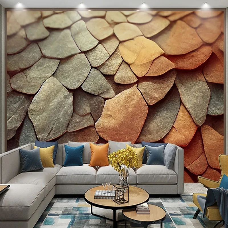 Custom Any Size 3D Modern Nordic Relief Layered Shale Texture Sandstone Painting TV Background Wall Papel De Parede Home Décor