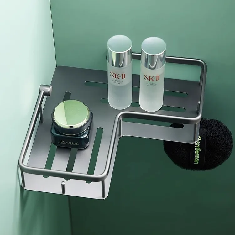 Gun gray all copper light luxury triangular basket rack hotel bathroom bathroom home punching installation