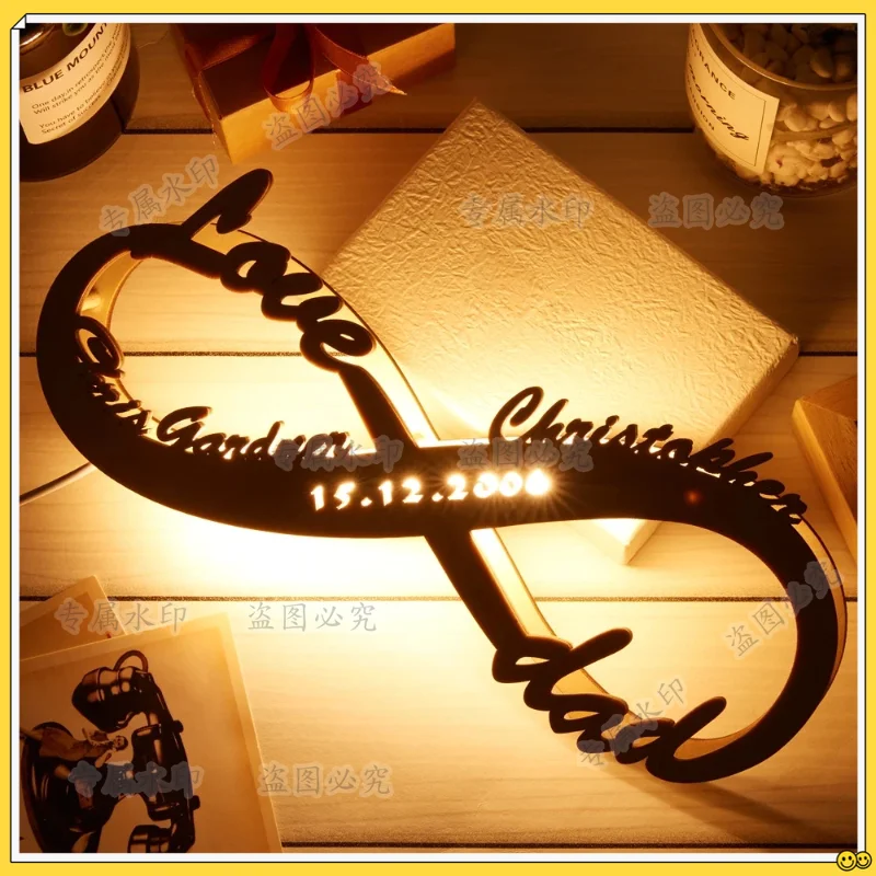 FOR New and peculiar wooden lamp couple infinite name desk lamp 3D night lamp custom Valentine's Day birthday gift