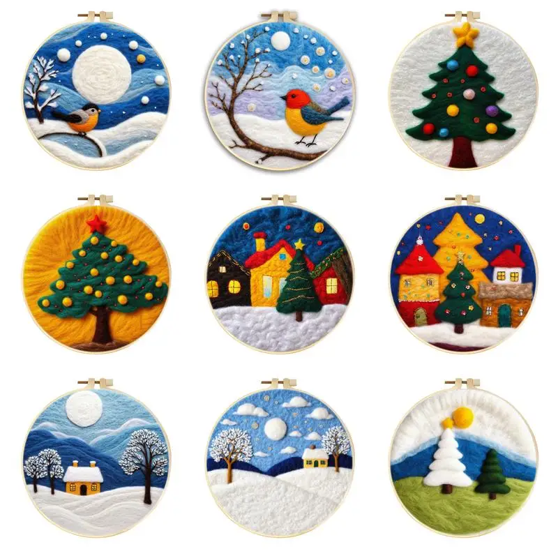 Christmas Tree Needle Felting Kit Wool Felt Painting Felt Painting Set With Felting Needles Picture Frame Foam Pad Felt Cloth