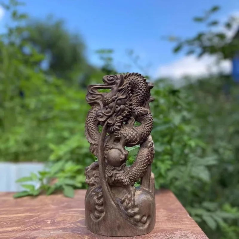 

Hand Carved Vietnam Wood Dragon Statue Sculpture Figurine - Feng Shui Power Strength Ornament Home Office Desk Decor Gift