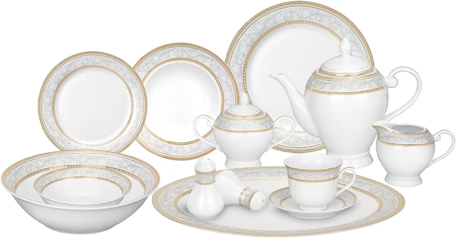 57-Piece Porcelain Dinnerware Set, Complete Tableware Collection with Service for 8
