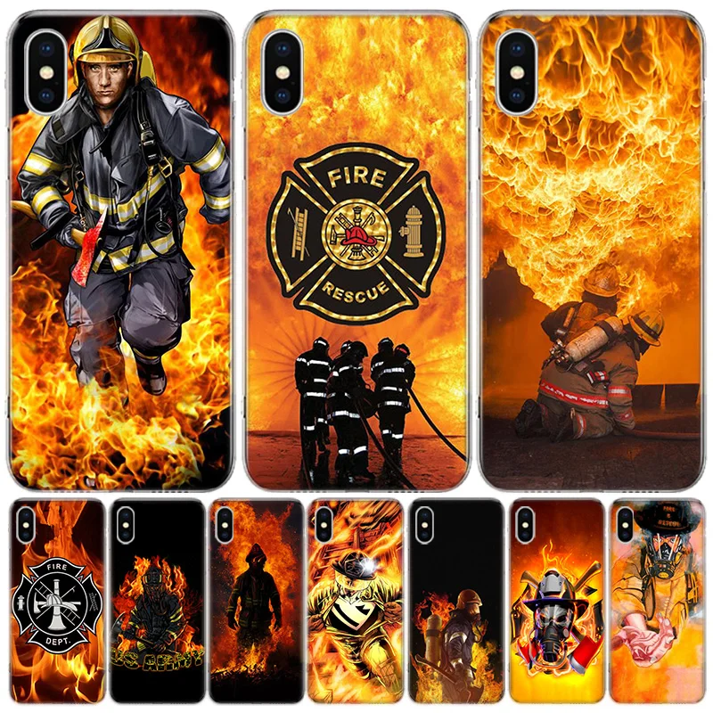 Extinguishing Fireman Hero Deluxe Case for iPhone 12 13 Mini 14 Plus 15 16 Pro Max 11 X XS Max Clear TPU Protective Pho