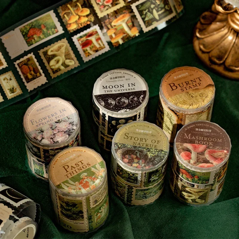 2m Memories Bronzing Stamp Tape Retro Flower Illustrated Handbook Diy Decorative Collage Material Sealing Sticker