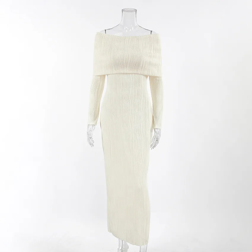 2025 Autunno Nuovo Manica Lunga Elegante Partito Aderente Abiti Lunghi Femminili Casual Abiti Sottili Collo Lavorato A Maglia Maxi Vestito Delle Donne