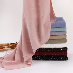 Plain Rhinestone Diamond Bubble Chiffon Hijab Shawls High Quality Bling Bling Wrap Beach Bufandas Ramadan Islamic Muslim Sjaal