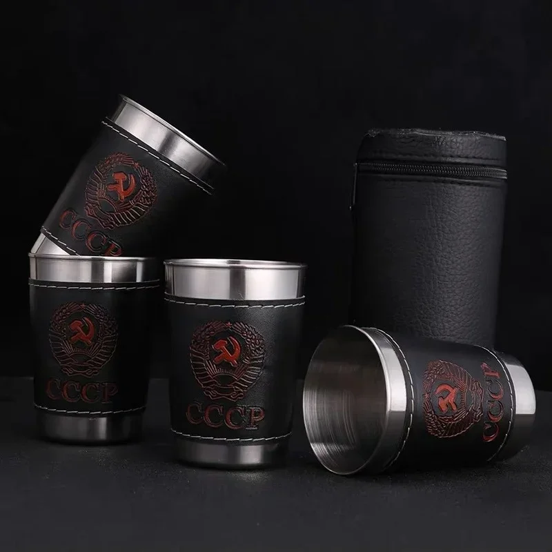 Mini vaso de vino de acero inoxidable, Juego de vasos de chupito personalizados portátiles, 30ml, 75ml, 170ml, 4 unidades por juego