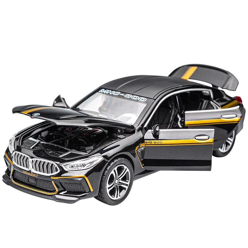 1/32 BMW MH8 800 Manhart Diecast Car Toy For Children Miniature Model Pull Back Sound & Light Collection Gift for Boys Kid Gift