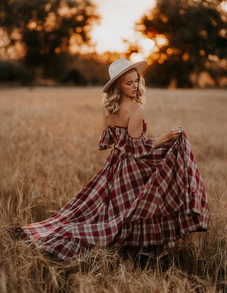 

Red Plaid Maternity Dress Christmas Photoshoot Gown Empire Waist Pregnancy Outfit Baby Shower New Year Party Photography Clothes