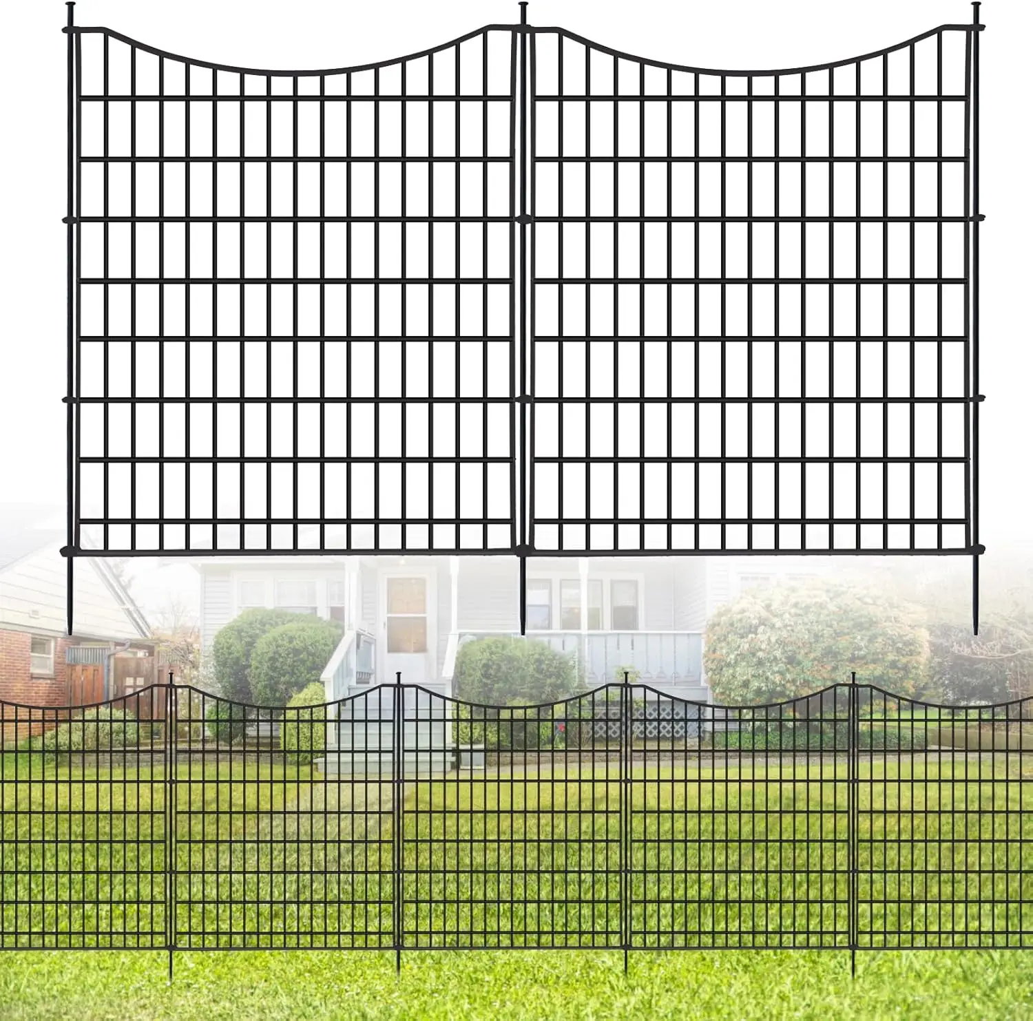 12-Panel Rustproof Metal Garden Fence, 33in H x 27ft L, for Yard and Patio Animal Barrier