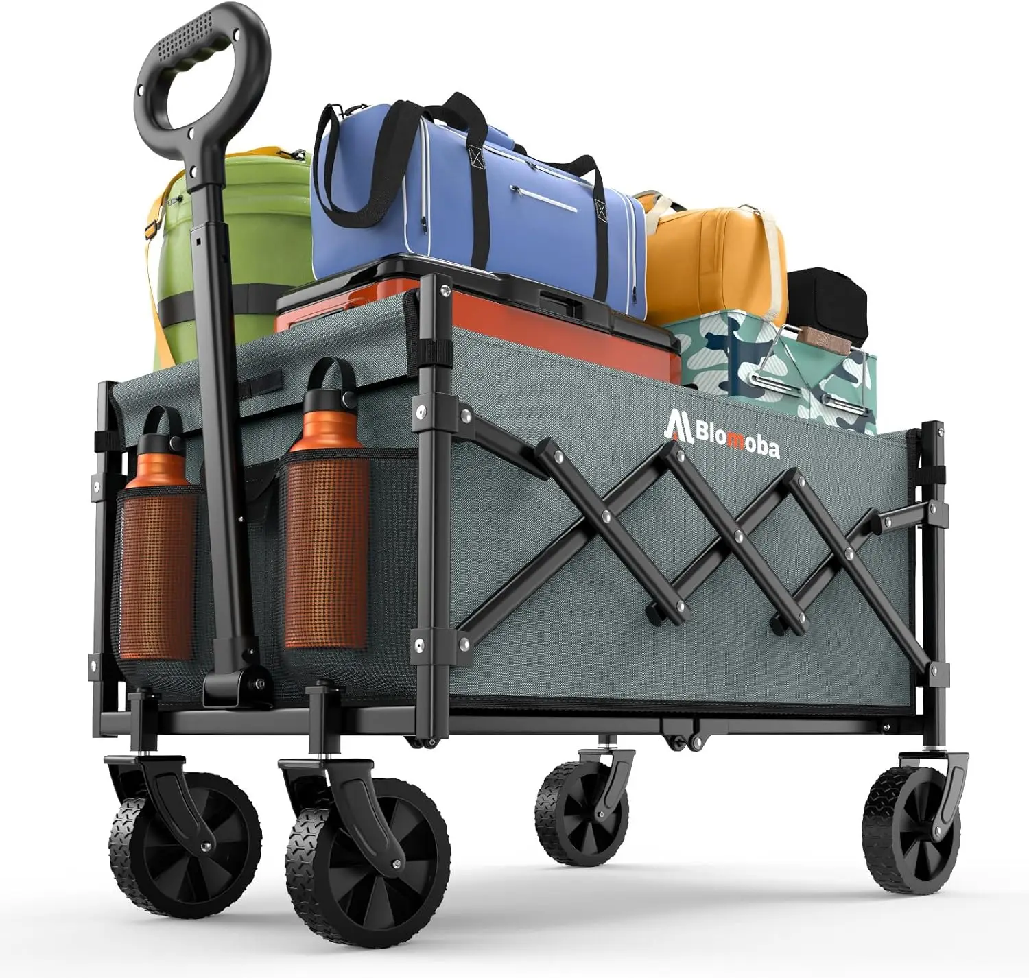 

220 lbs Collapsible Wagon with 360° Wheels, Foldable Utility Cart for Grocery, Sports, Garden, Camping, Lightweight Portable, Gray