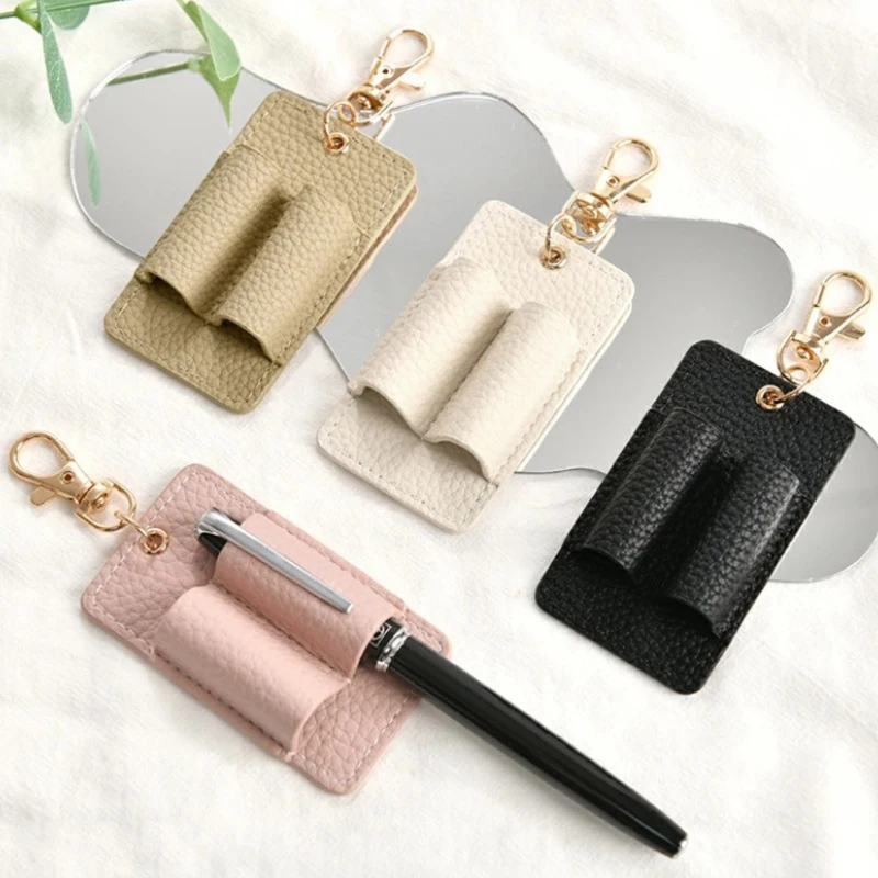 Portable Single/Double Hole Pen Holder Leather Anti-Lost Pen Holder Keychain Pocket Lanyard Pen Holder For Nurses Courier Clerk