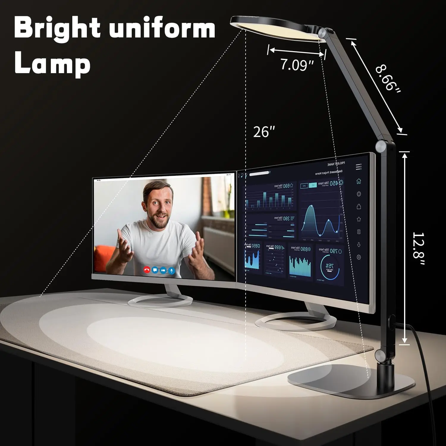 Modern LED Desk Lamp with 3 Color Temperatures, 10 Brightness Levels, Dimmable Memory Timer for Home Office Eye Care
