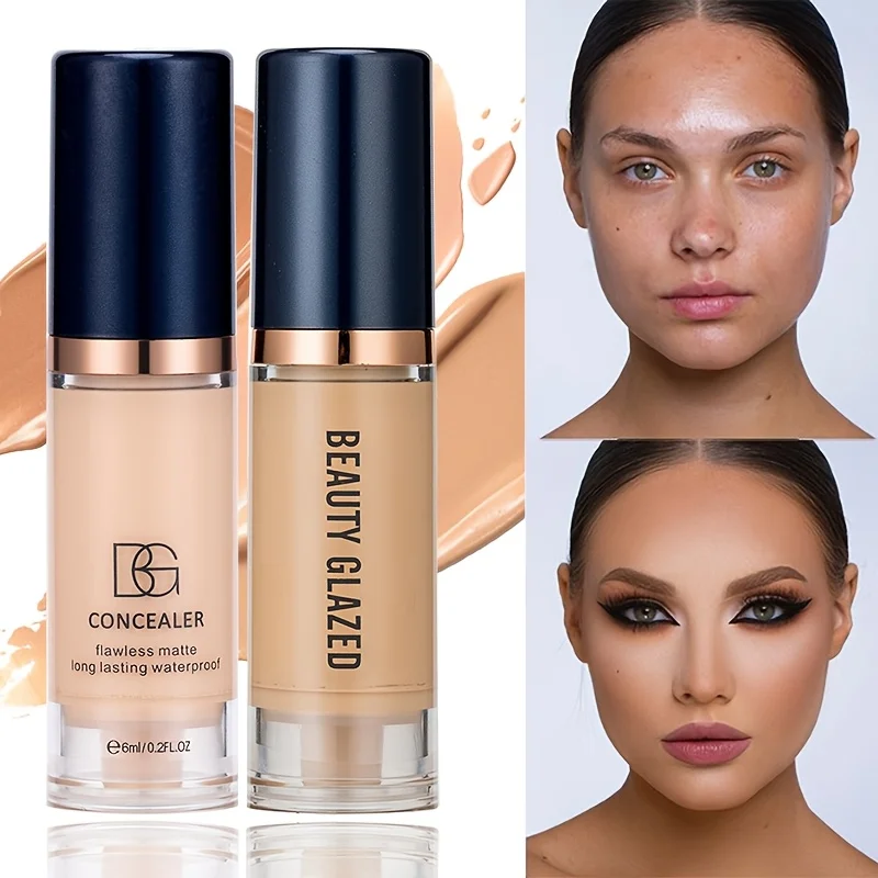 BEAUTY GLAZED 2-teiliges Make-up-Set, Concealer und flüssiges Foundation-Set, vollständige Abdeckung, wasserfest, langlebig, natürlicher Look, dunkler Kreis