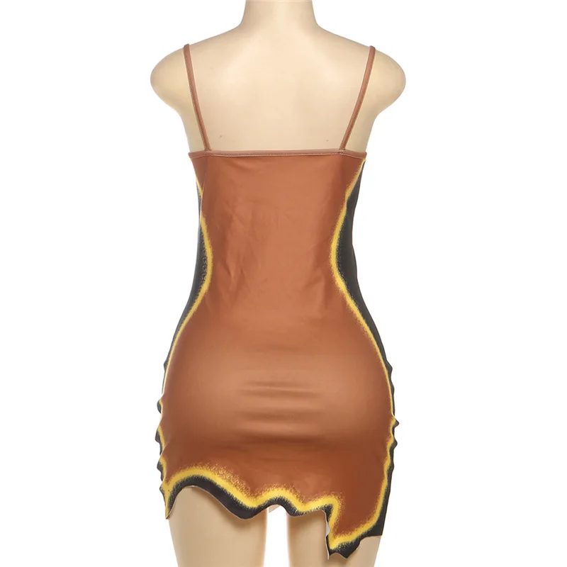 STYLISH LADY Floral Printed Strap Dress 2025 Autumn Women Backless Hipster Patchwork Asymmetrical Mini Dresses