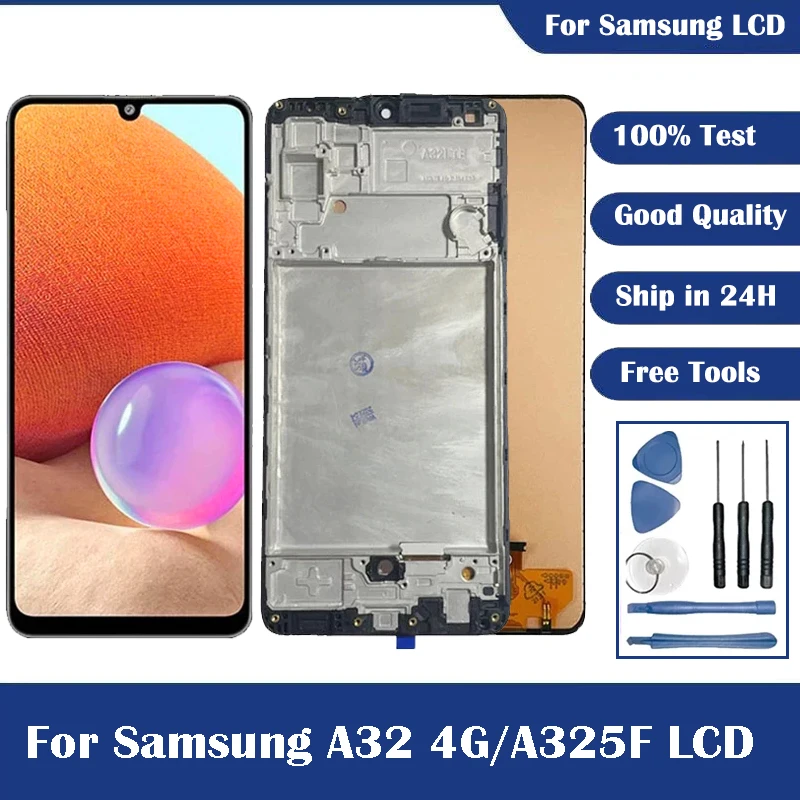 OLED/incell For Samsung Galaxy A32 4G Display A325F LCD Screen Touch Screen Digitizer Assesmbly Replacement Parts with Frame