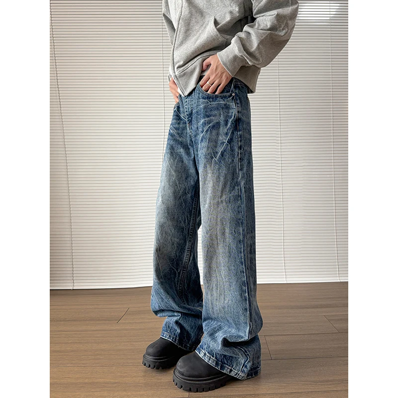 

Baggy Jeans Men's Denim Pants Blue Acid Wash Male Jeans Straight Casual Menwear Loose Wide Leg Trousers 2024 New Mopping pants