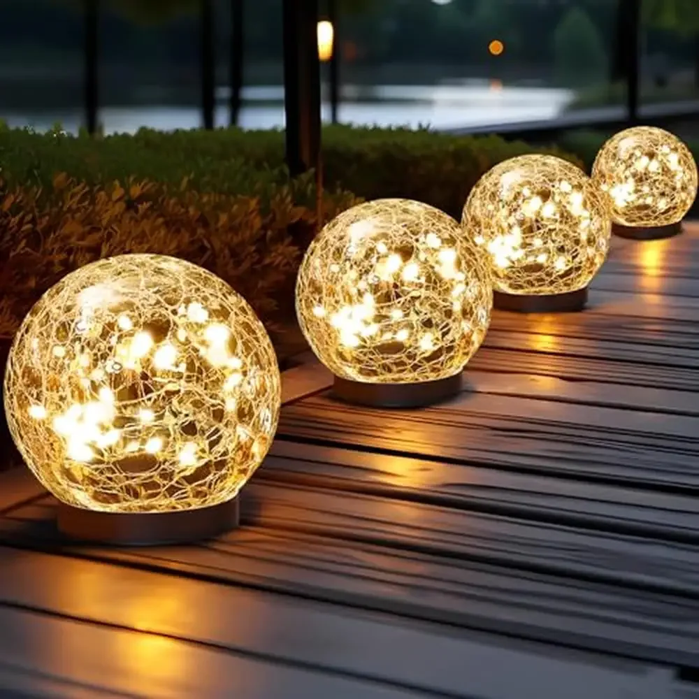 

Solar Garden Cracked Glass Ball Lights Outdoor Waterproof Solar Orbs 20 LED Solar Balls with Upgraded Battery Capacity Auto