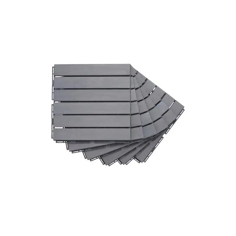 30 Interlocking Deck Tiles, Striped Pattern, 12x12 in Light Gray Acacia Hardwood Outdoor Flooring for Patio, Balcony, Poolside