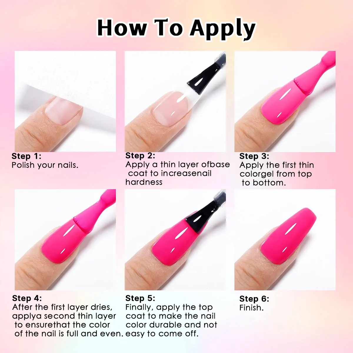 6-color gel nail polish set, removable/LED, suitable for nail salons, DIY at home, gift for ladies, 7 ml - 0.24 fluid ounces