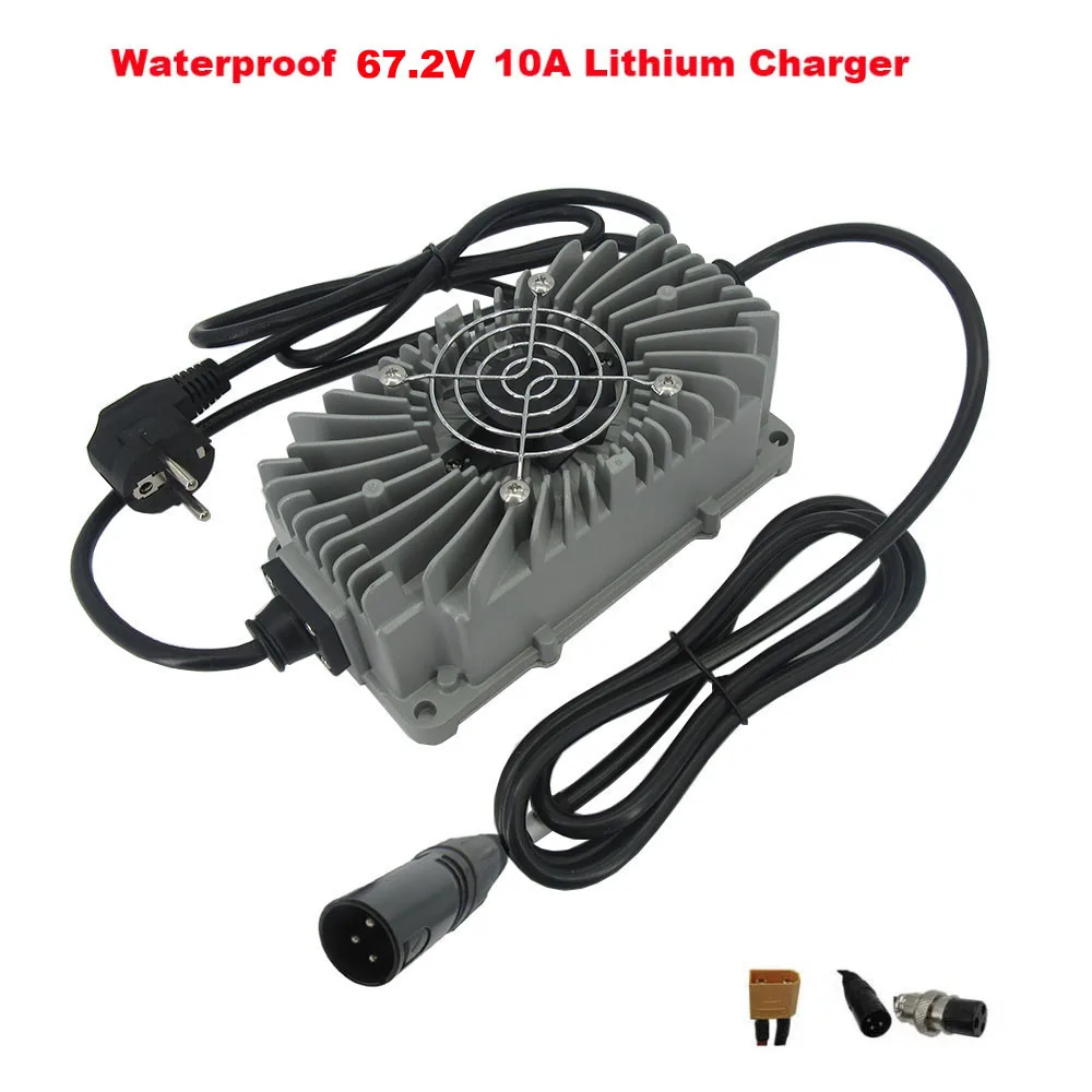 Waterproof 60V 10A Lithium Battery Fast Charger 67.2V 10A Full Seal Golf Cart RV Forklift Motorcycle Smart Charger