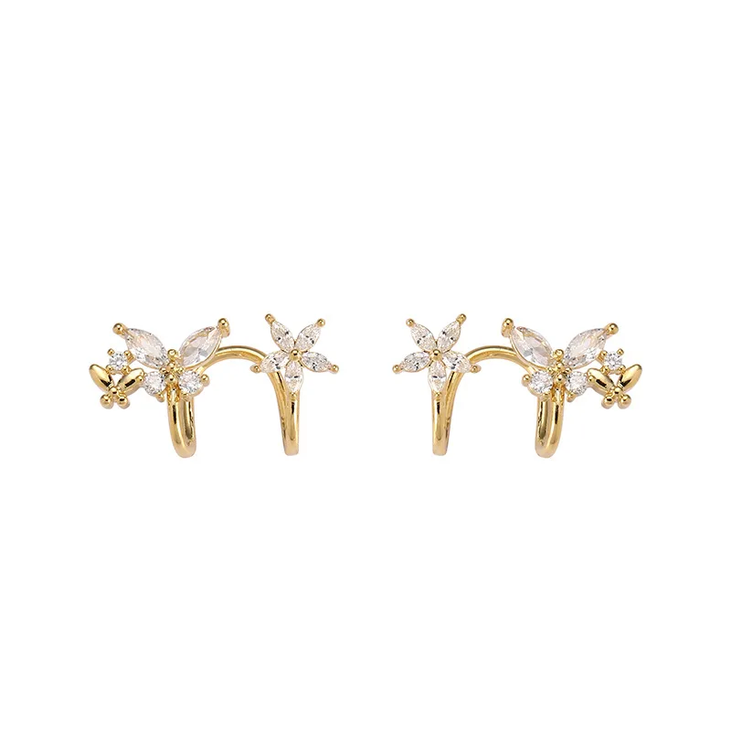 Fashion New Micro-inlaid Butterfly Ear Clips Without Ear Holes Row Earrings Five Petal Flower Jewelry Women Hot Sale image 2