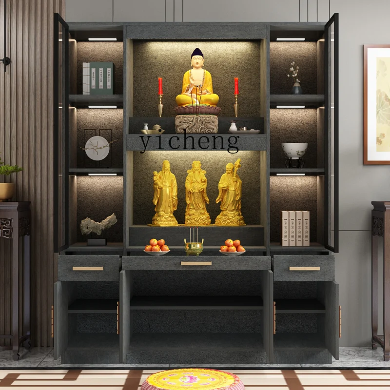 

HSN Buddhist shrine for domestic use Double-layer God of Wealth standing cabinet Guanyin Bodhisattva tablet offering table