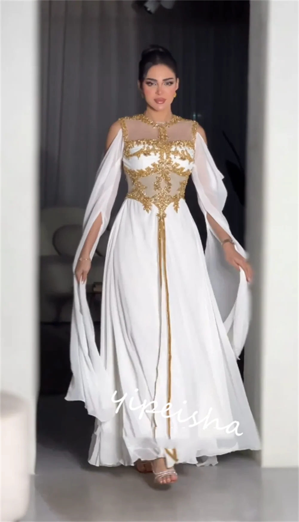 Jiayigong  Chiffon Draped Beading Cocktail Party A-line High Collar Bespoke Occasion Gown Long Dresses Saudi Arabia