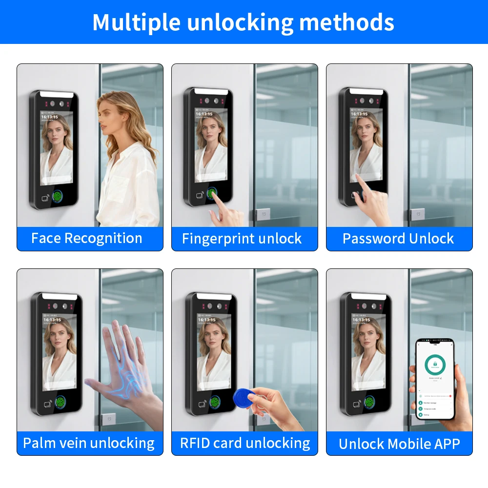 Face Recognition Visual Intercom System Tuya WiFi Biometric Fingerprint Palm Vein Access Control with 7in Indoor Unit HD Camera