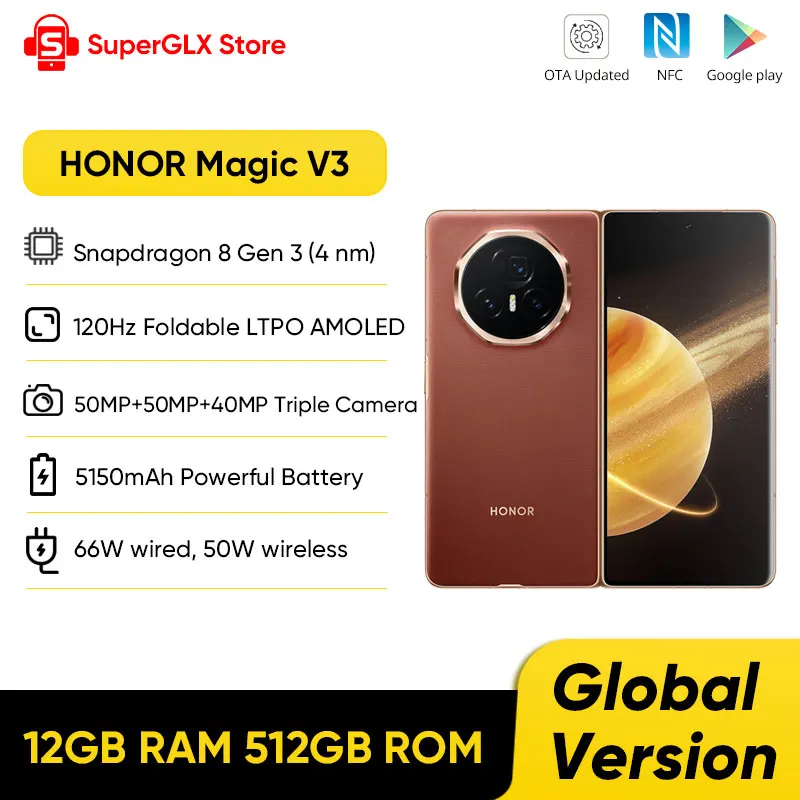 Global Version Honor Magic V3 5G Foldable LTPO AMOLED 120Hz Display 7.92