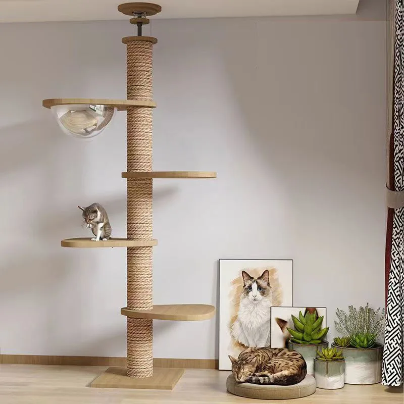 Imagem -04 - Multi-nível Teto Cat Tree Tower Escalada de Madeira Frame Corda de Sisal Gato Arranhando Posts Moer Paws Poleiro Kitten Condomínios