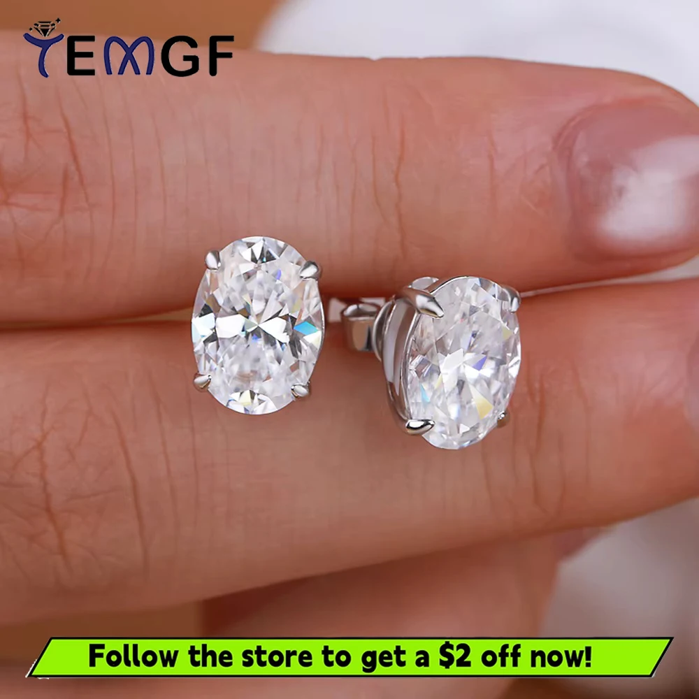 

TEMGF Oval Cut Moissanite Stud Earring GRA Certified 925 Sterling Silver for Woman Classic Luxury Anniversary Wedding Engagement