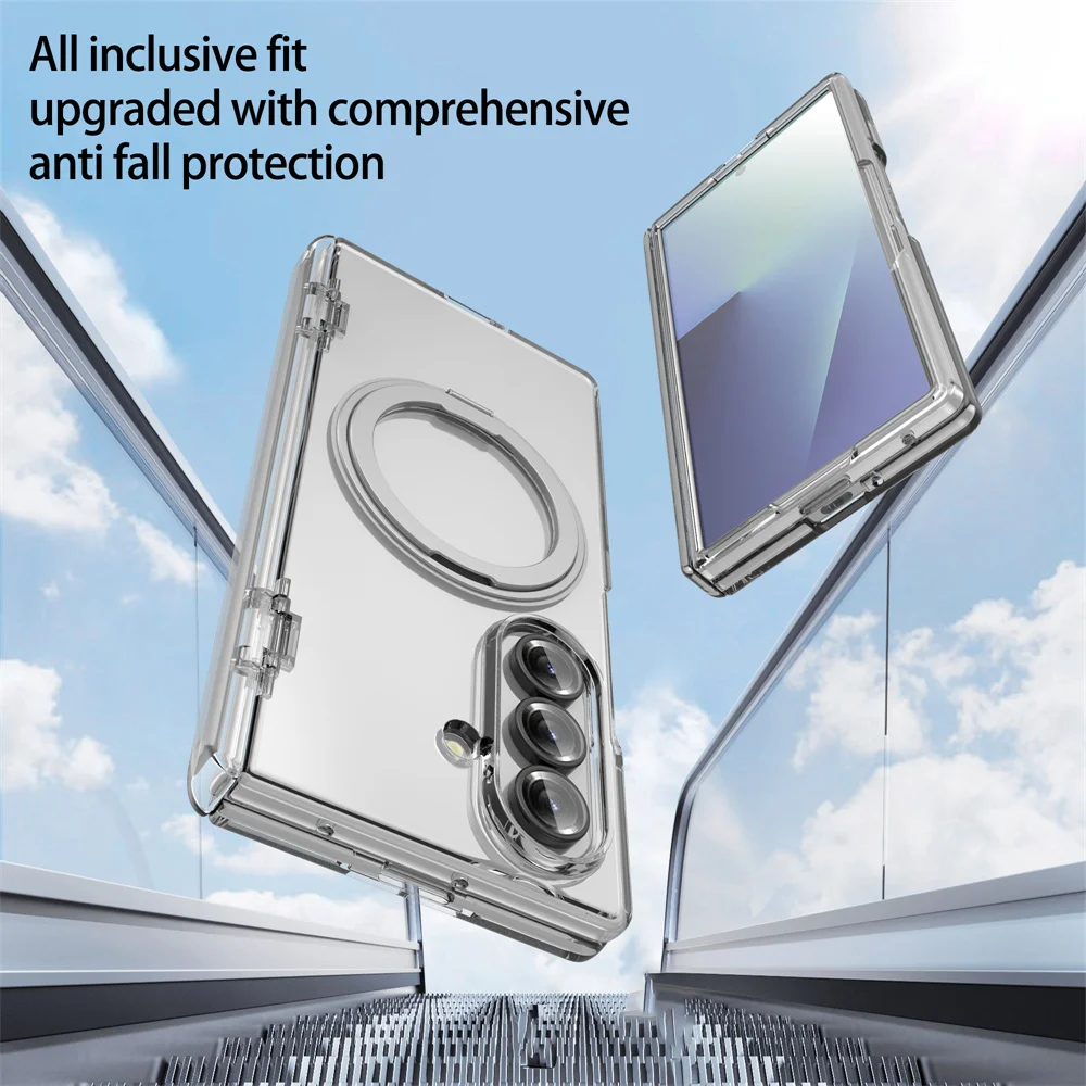 360 °   Funda de teléfono a prueba de golpes con bisagra de soporte magnético giratorio para Samsung Galaxy Z Fold 7 Fold7 para cubierta de carga inalámbrica Magsafe