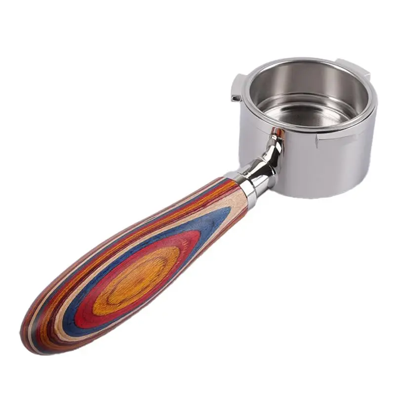 A11R Bodenloser Siebträger 51 mm, nur kompatibel mit Delonghi Dedica EC680/EC685/EC885 mit 3 Ohren, Farbe: Holzgriff