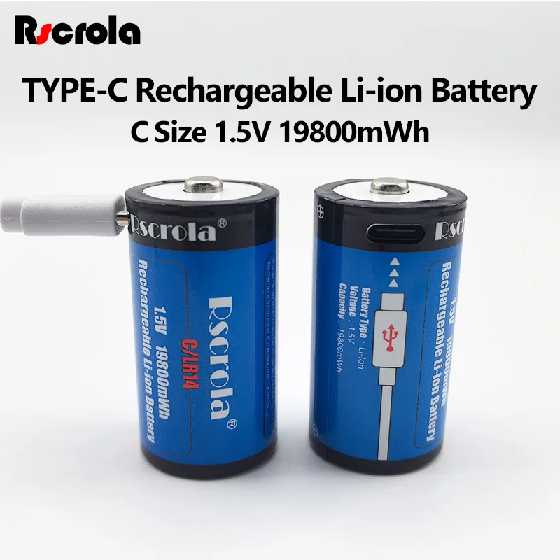 LR14 R14 C Size 1.5V Li-Po Battery 19800mWh Type-C Fast Charging Rechargeable for Electronic Piano Household Devicess